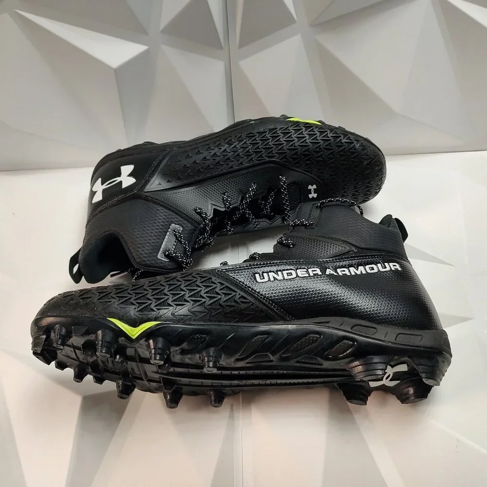 Under Armour Mens Football Cleat 16 Black White Shoe Lacrosse High Molded - Picture 4 of 14